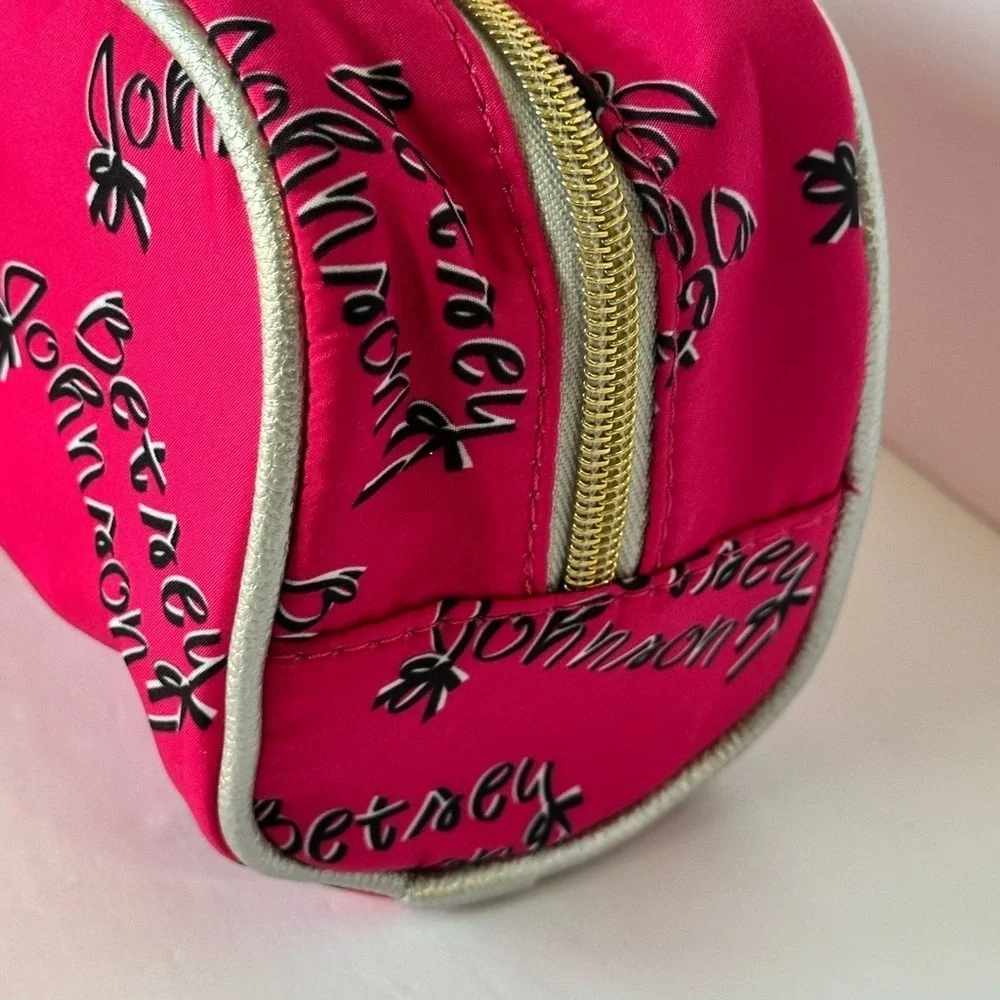 Betsey Johnson Fuchsia Cosmetic Case with Silver Accents